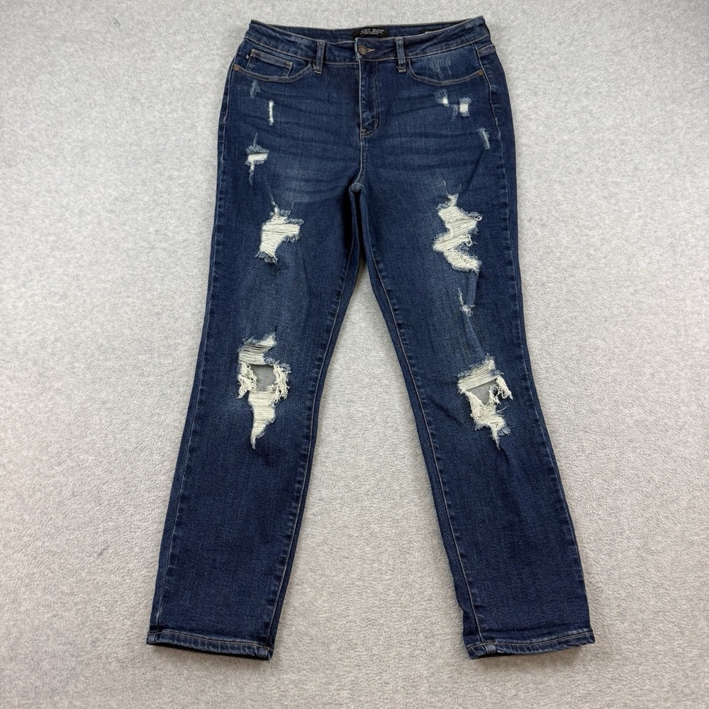 Judy Blue Boyfriend Fit Jeans Size 11/30 Women Blue Distressed Dark Wash Stretch